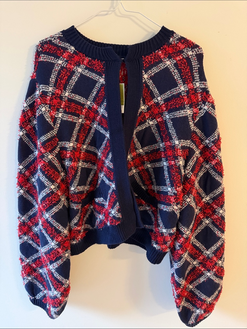 aerie Red Navy Plaid Open Cardigan
